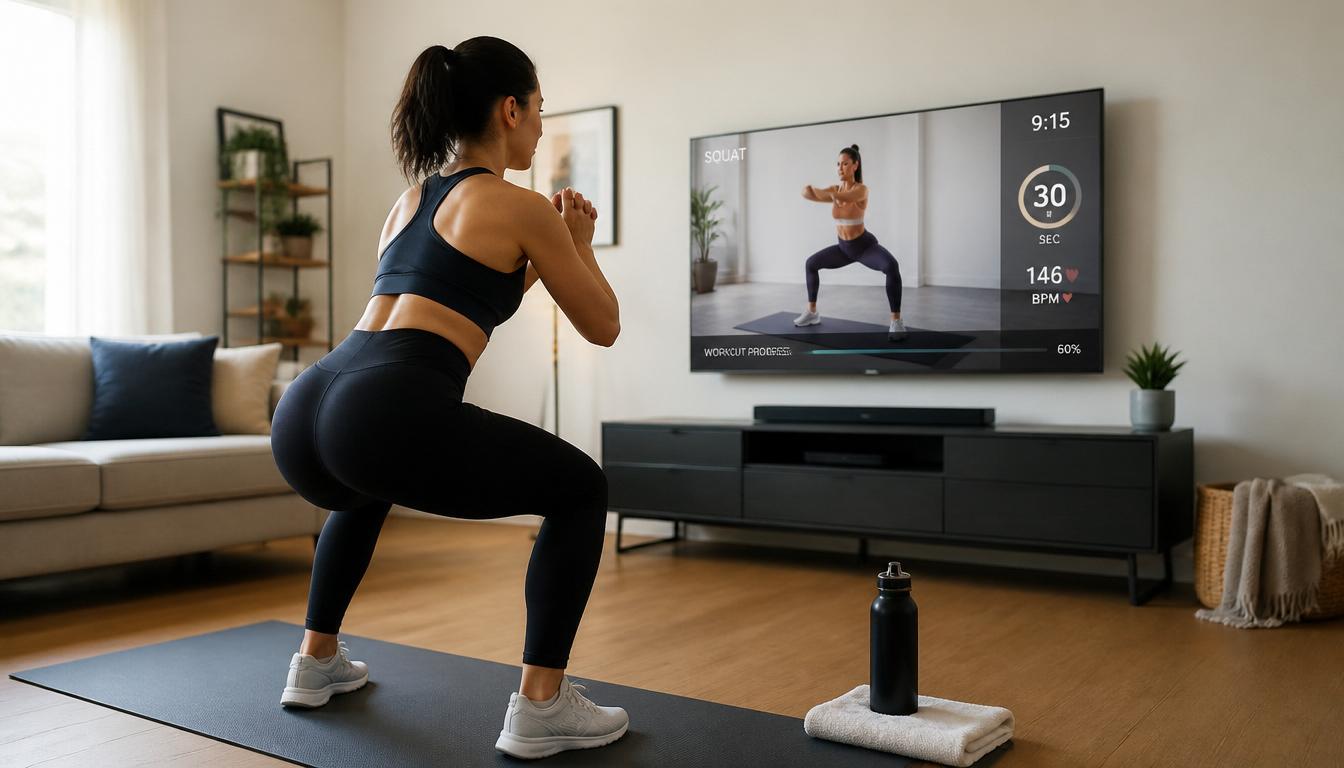 Person following a beginner workout video at home