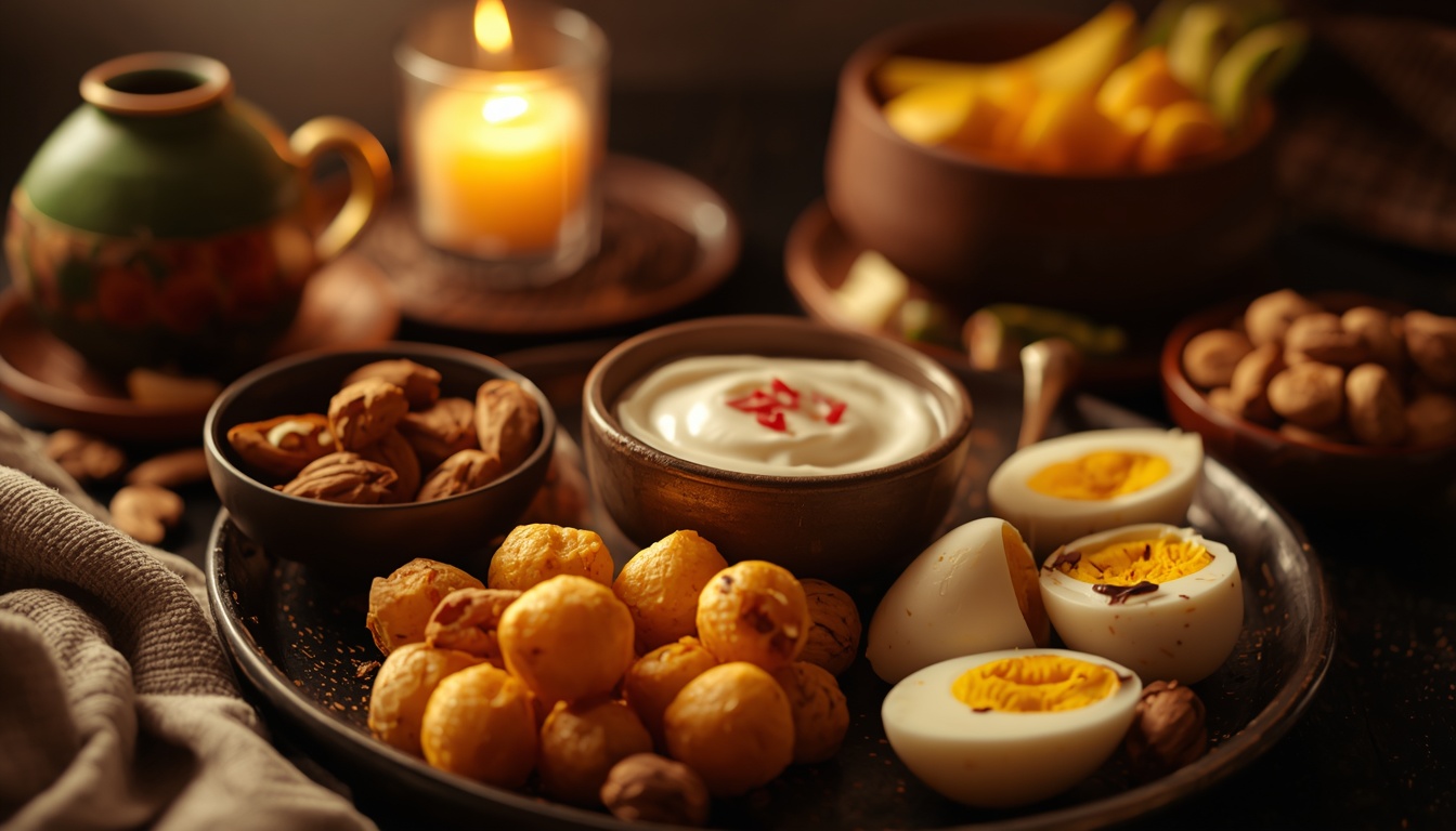 Healthy evening snacks like makhana nuts yogurt eggs fruit bowl
