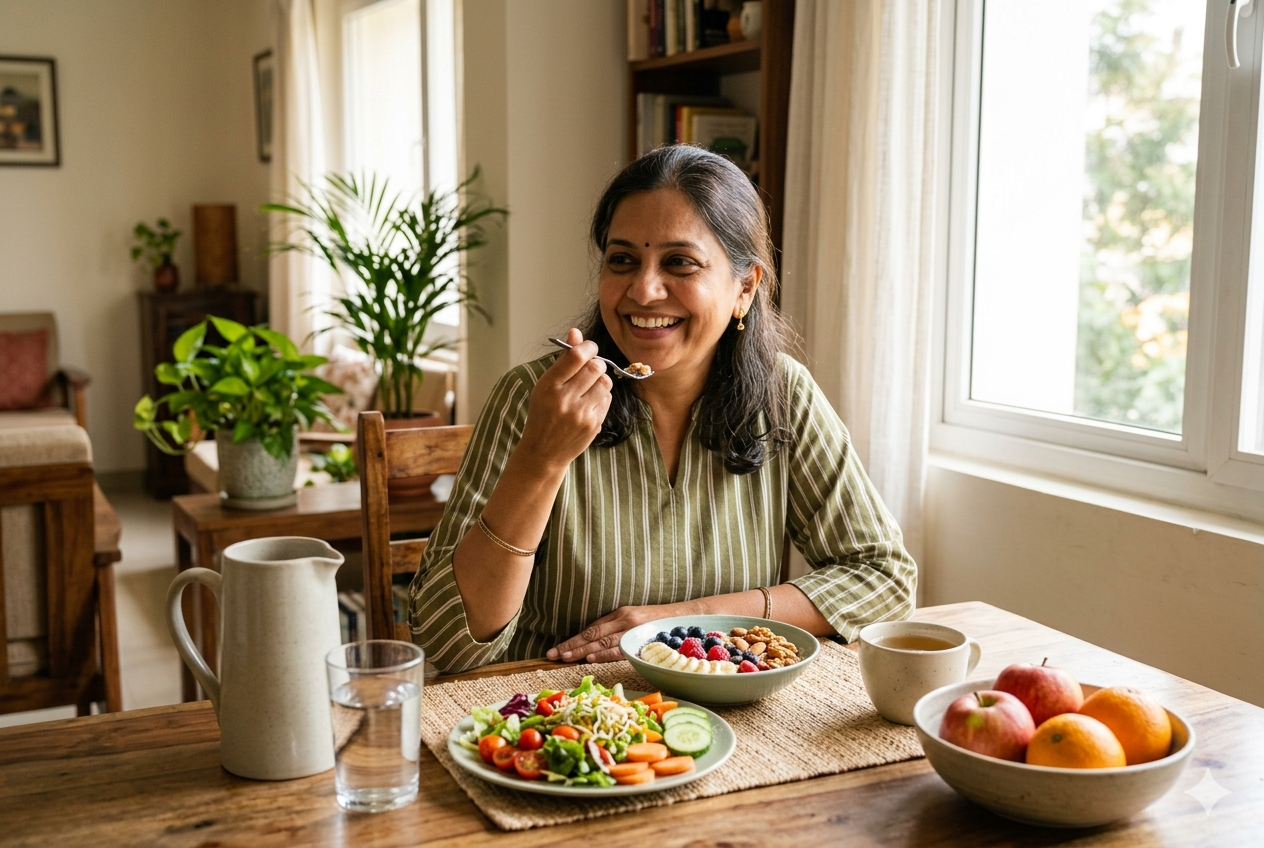 Healthy lifestyle motivation with balanced Indian diet and positive life