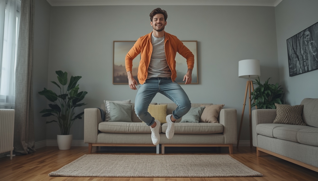 Beginner performing cardio exercises at home to improve fitness