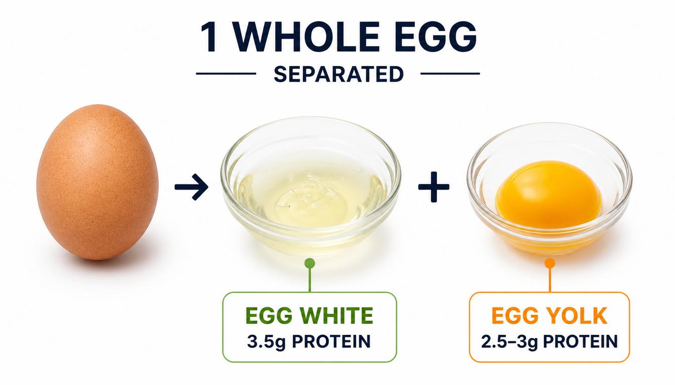 protein content in one whole egg including egg white and egg yolk