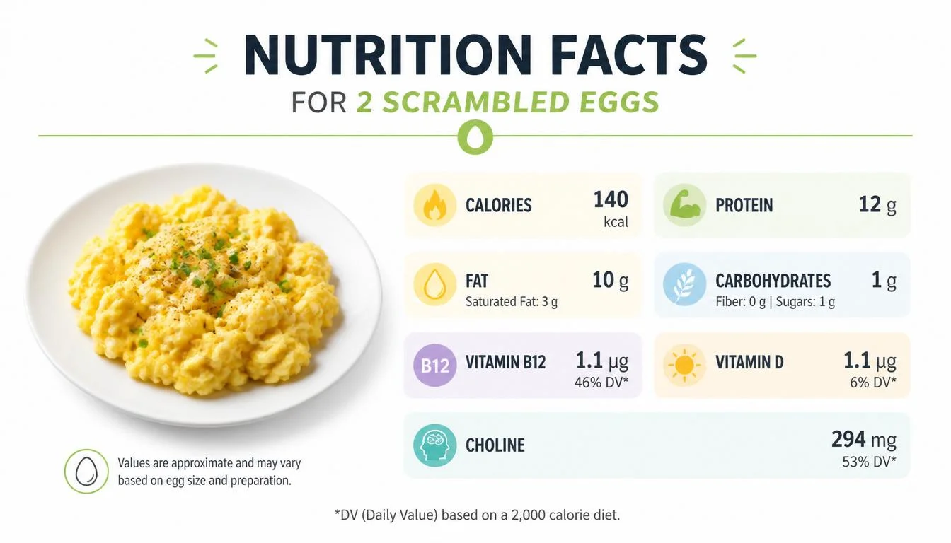 Nutrition facts chart of two scrambled eggs
