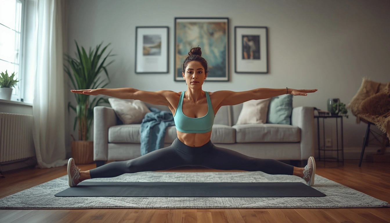 Person performing squats push ups plank and jumping jacks at home