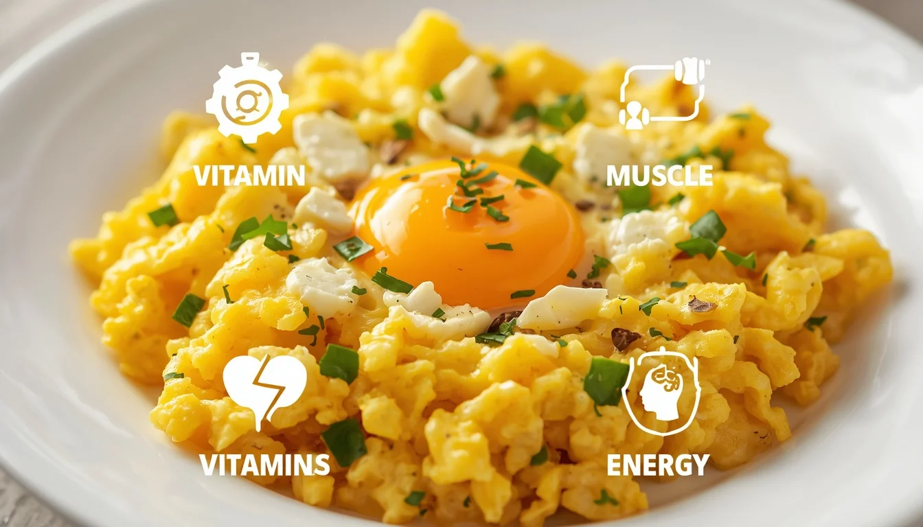 Health benefits of scrambled eggs including protein and vitamins