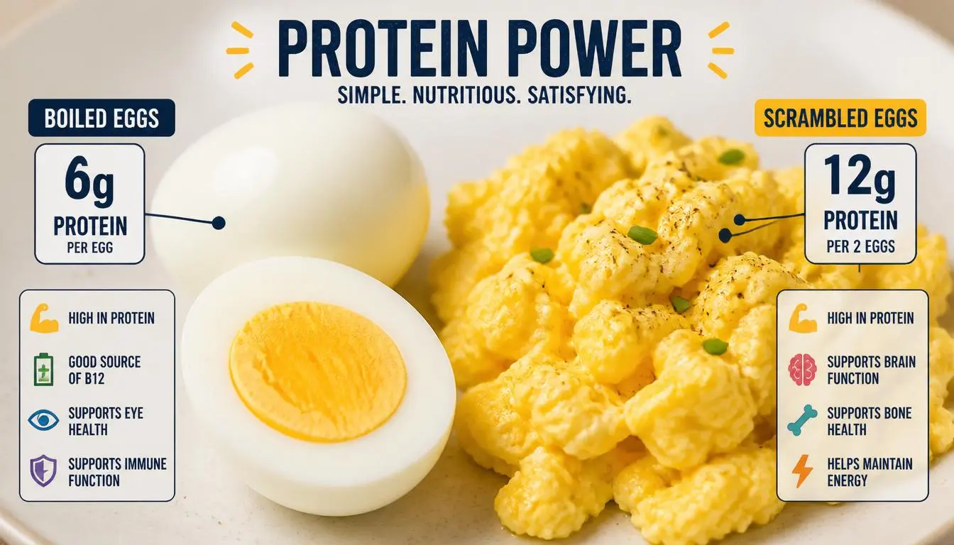 Protein comparison between boiled and scrambled eggs