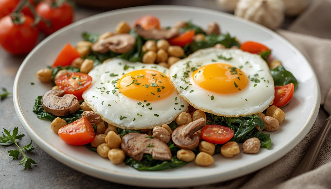 Healthy scrambled eggs with vegetables