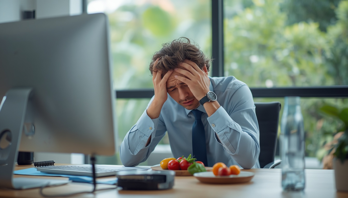 Person feeling tired at work due to low energy levels