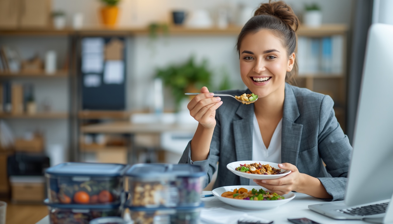 Person enjoying healthy prepared meals during a busy week