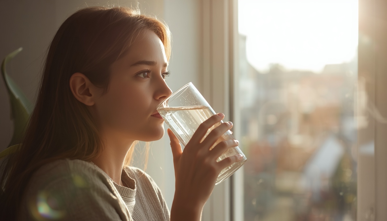 Person drinking water as part of a healthy morning routine checklist
