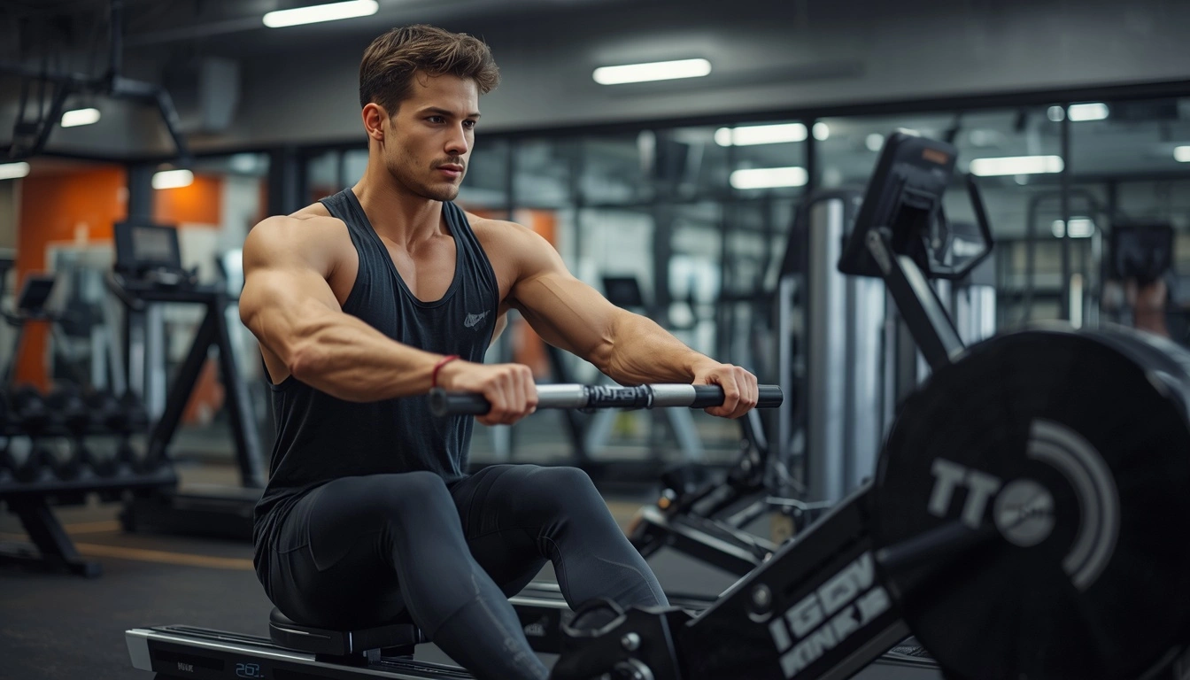Person exercising on rowing machine for full body fat loss