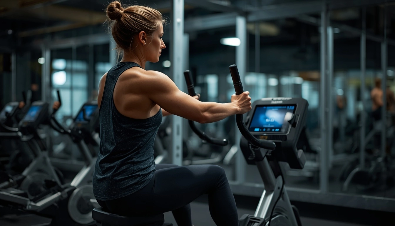 Person training on Ski Erg machine for cardio and fat loss