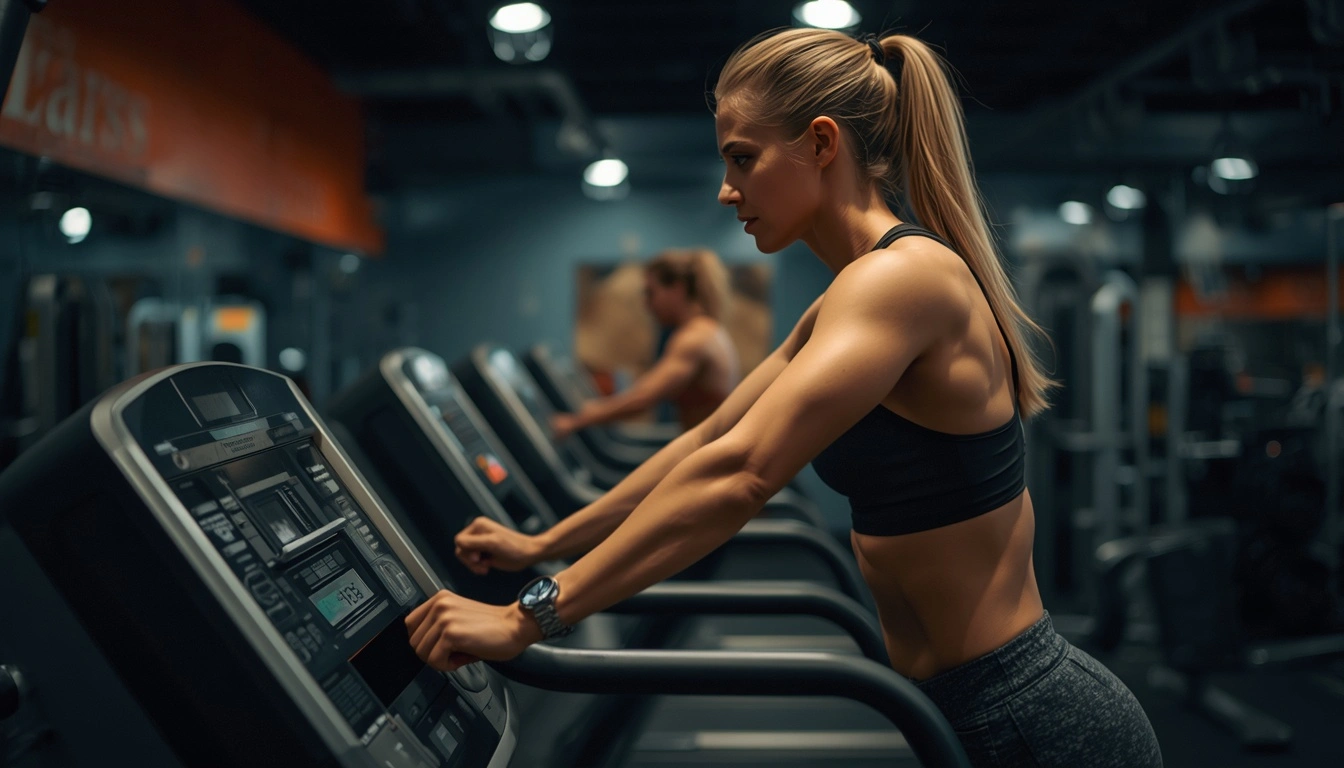 Person using stair climber machine for calorie burning workout