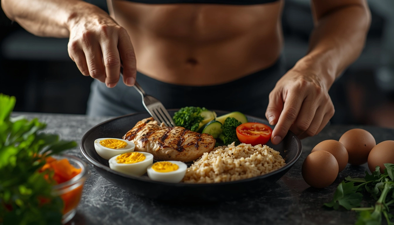 Grilled chicken breast and boiled eggs for muscle gain and post-workout nutrition