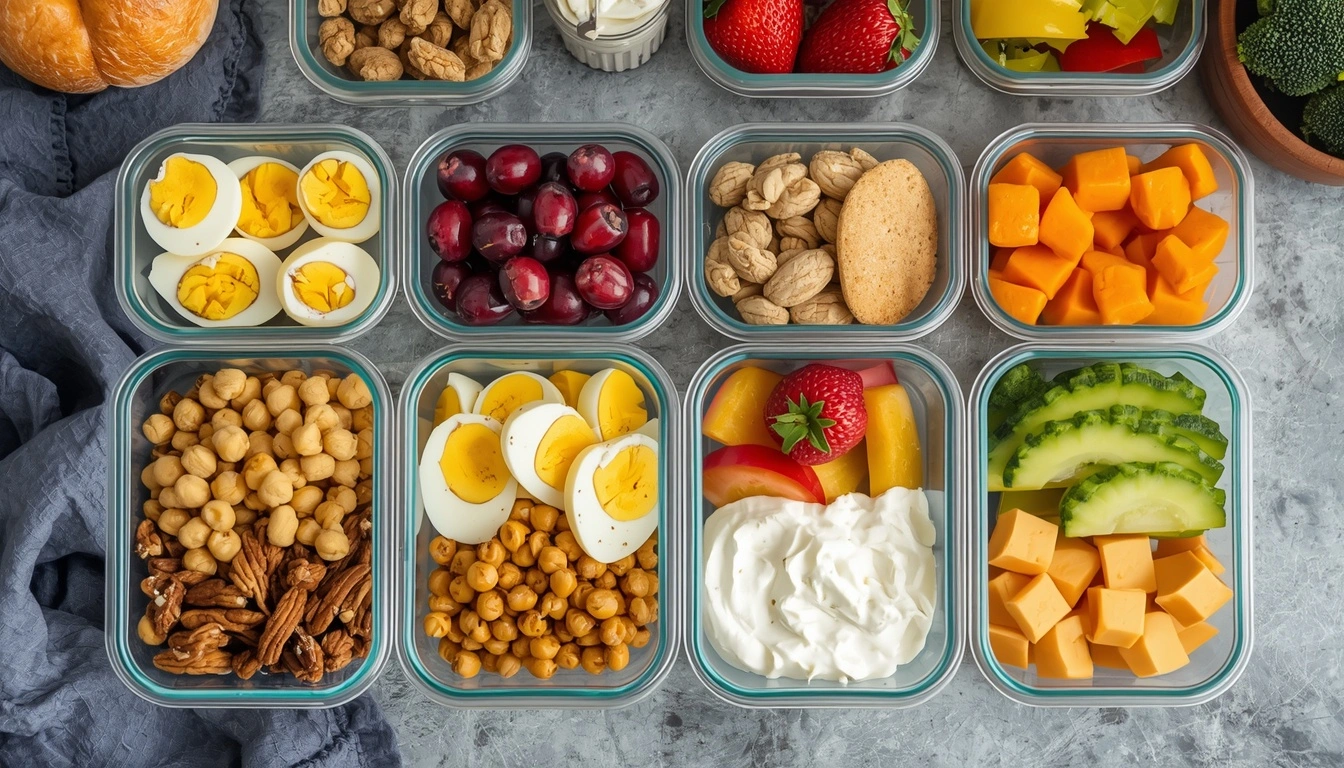 Meal prep with healthy protein snacks for busy weekdays