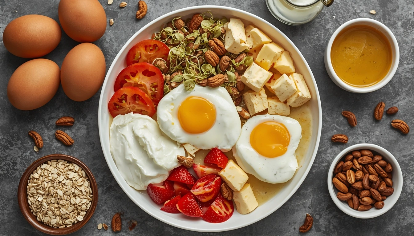High protein breakfast ideas with eggs, paneer, yogurt, and sprouts