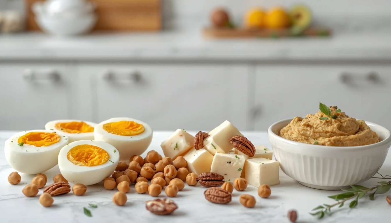 Healthy protein snacks for pregnancy including eggs, yogurt, paneer and chickpeas