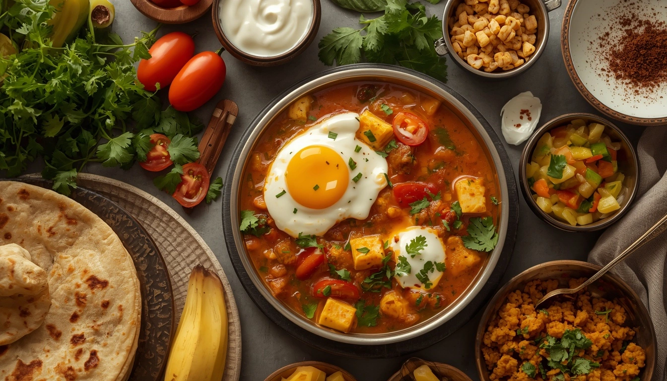 High-protein Indian vegetarian breakfast with paneer bhurji, chilla, curd, and sprouts