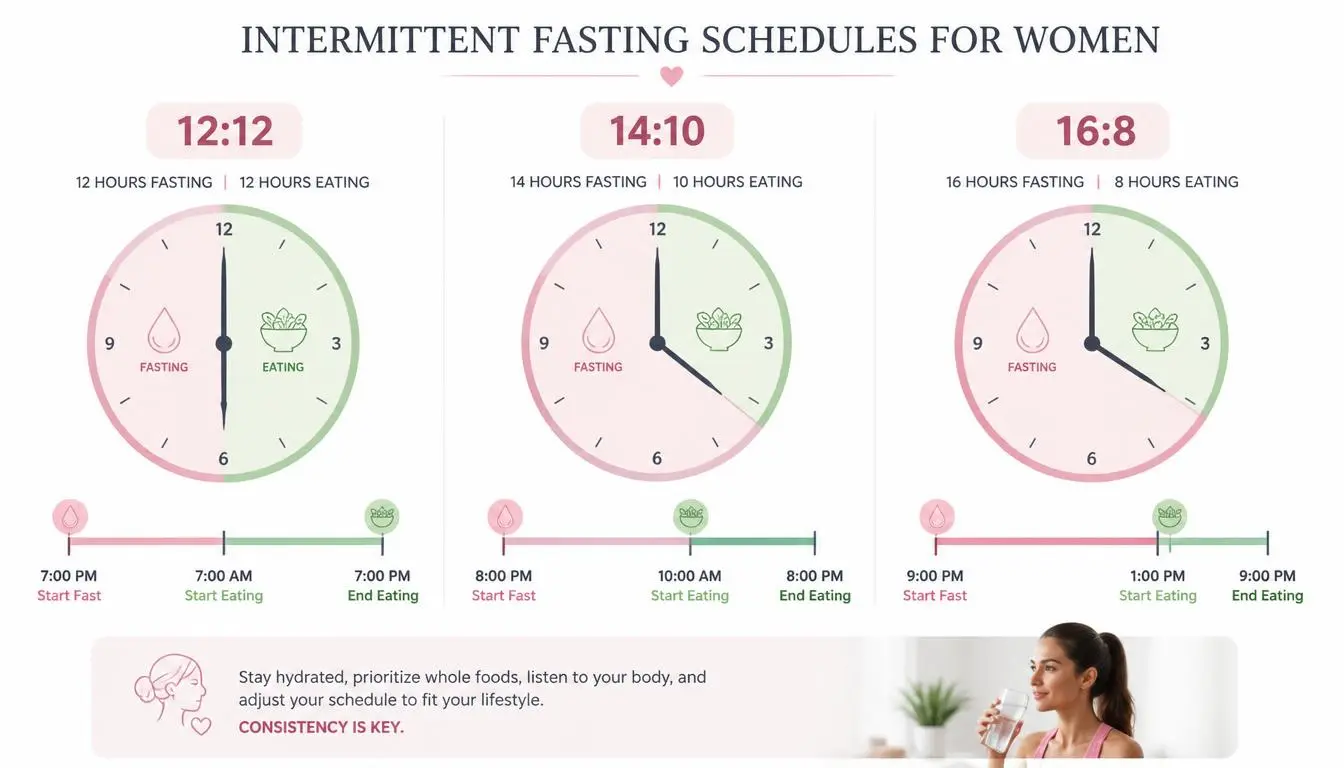 12:12 14:10 and 16:8 intermittent fasting schedules for women