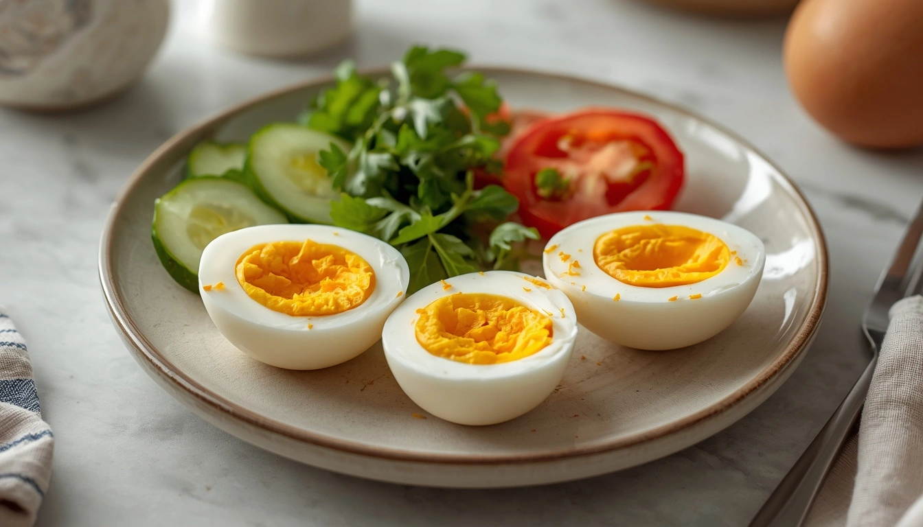 Three boiled eggs served as a protein-rich breakfast