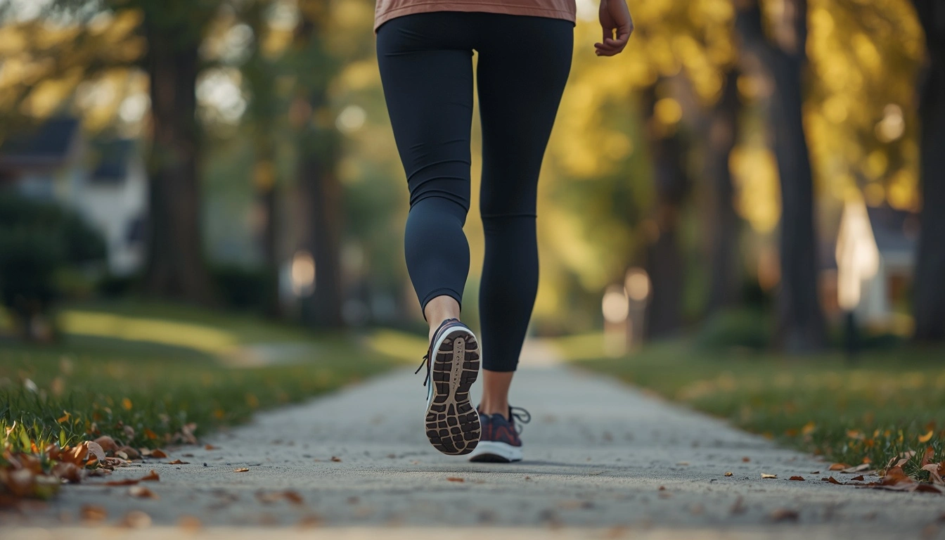 Beginner taking a brisk walk outdoors for weight loss