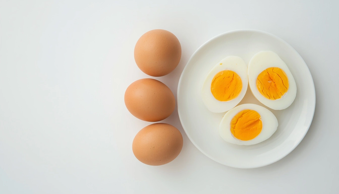 Five large eggs representing protein and nutrition facts