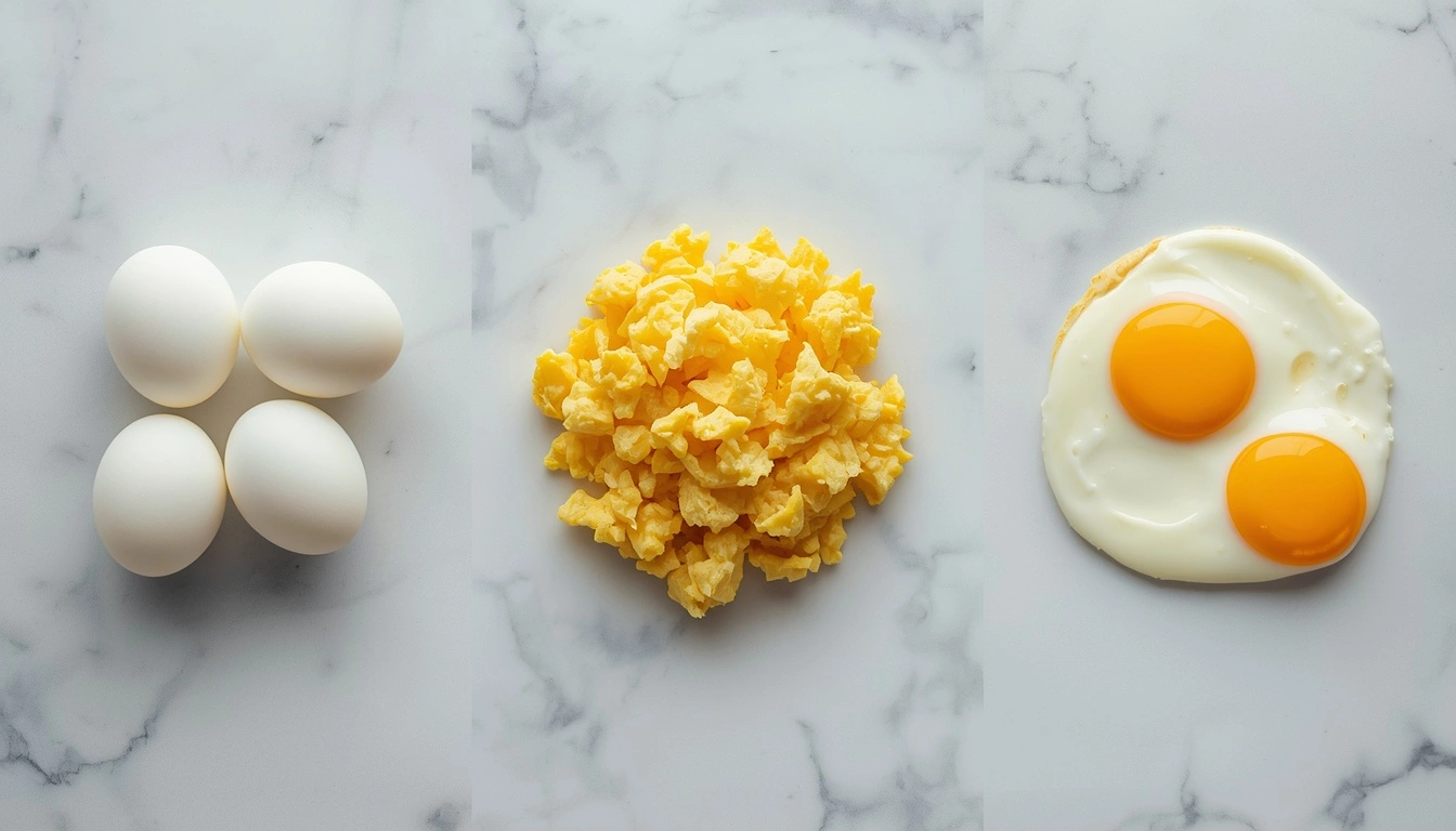 Boiled scrambled and fried eggs compared for protein