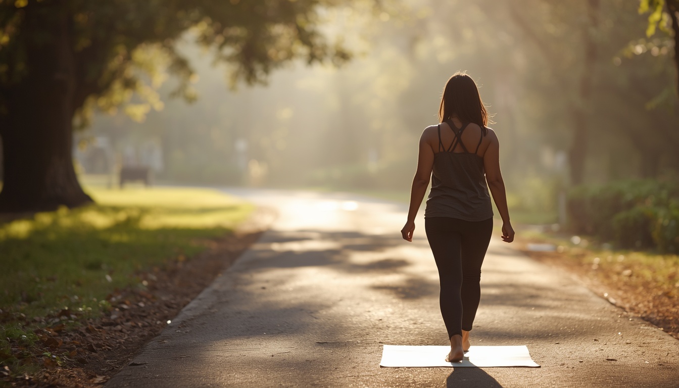 Woman walking in a park in the morning, a simple daily habit that supports PCOS management